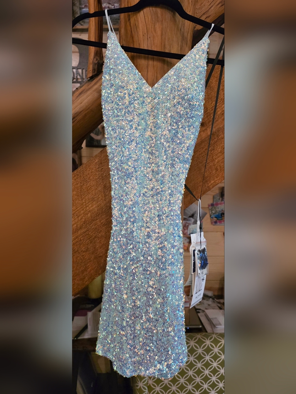 Alyce Paris Iridescent Sequin Mini Dress in Blue